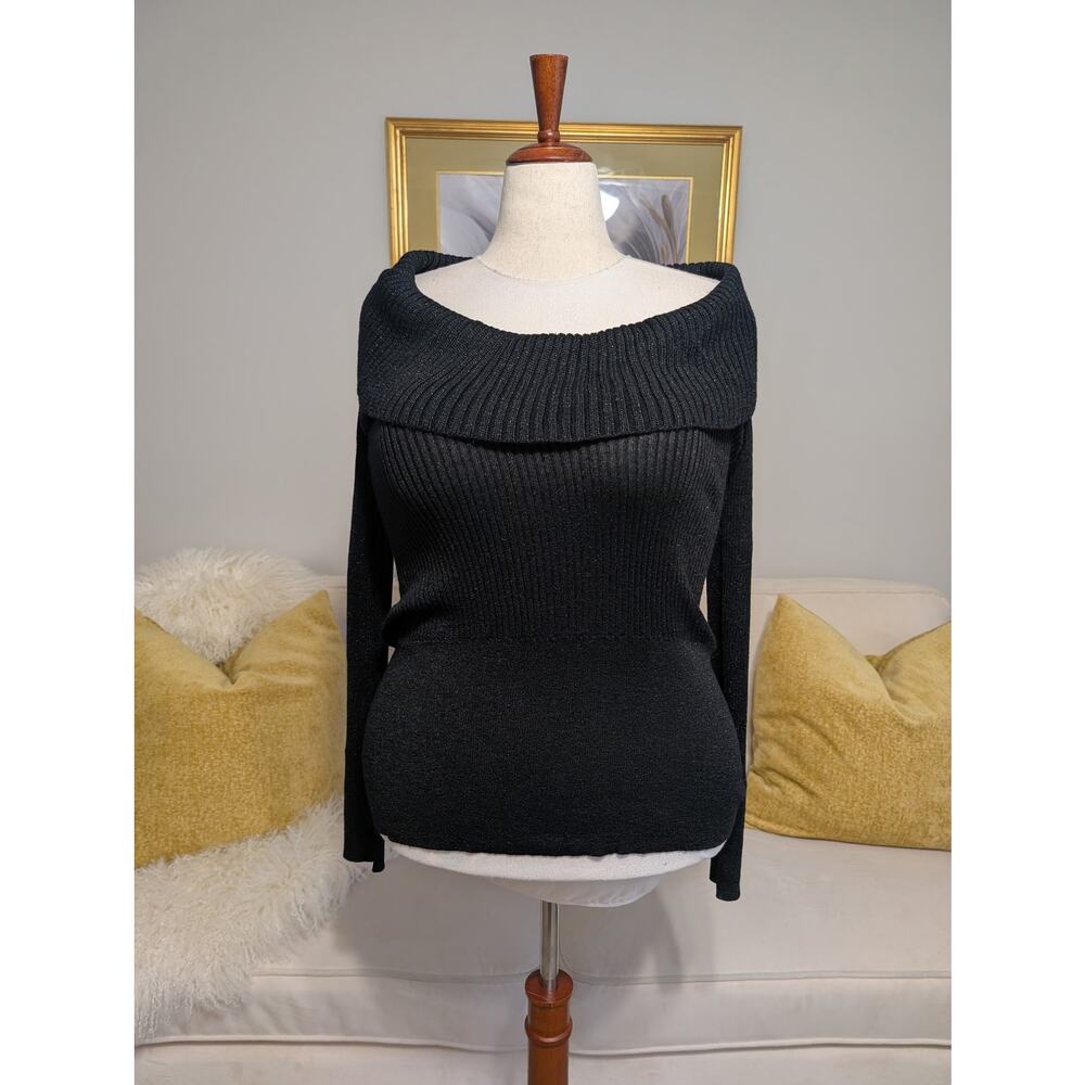 Rampage Black Ribbed Metallic Off-the-Shoulder Sweater